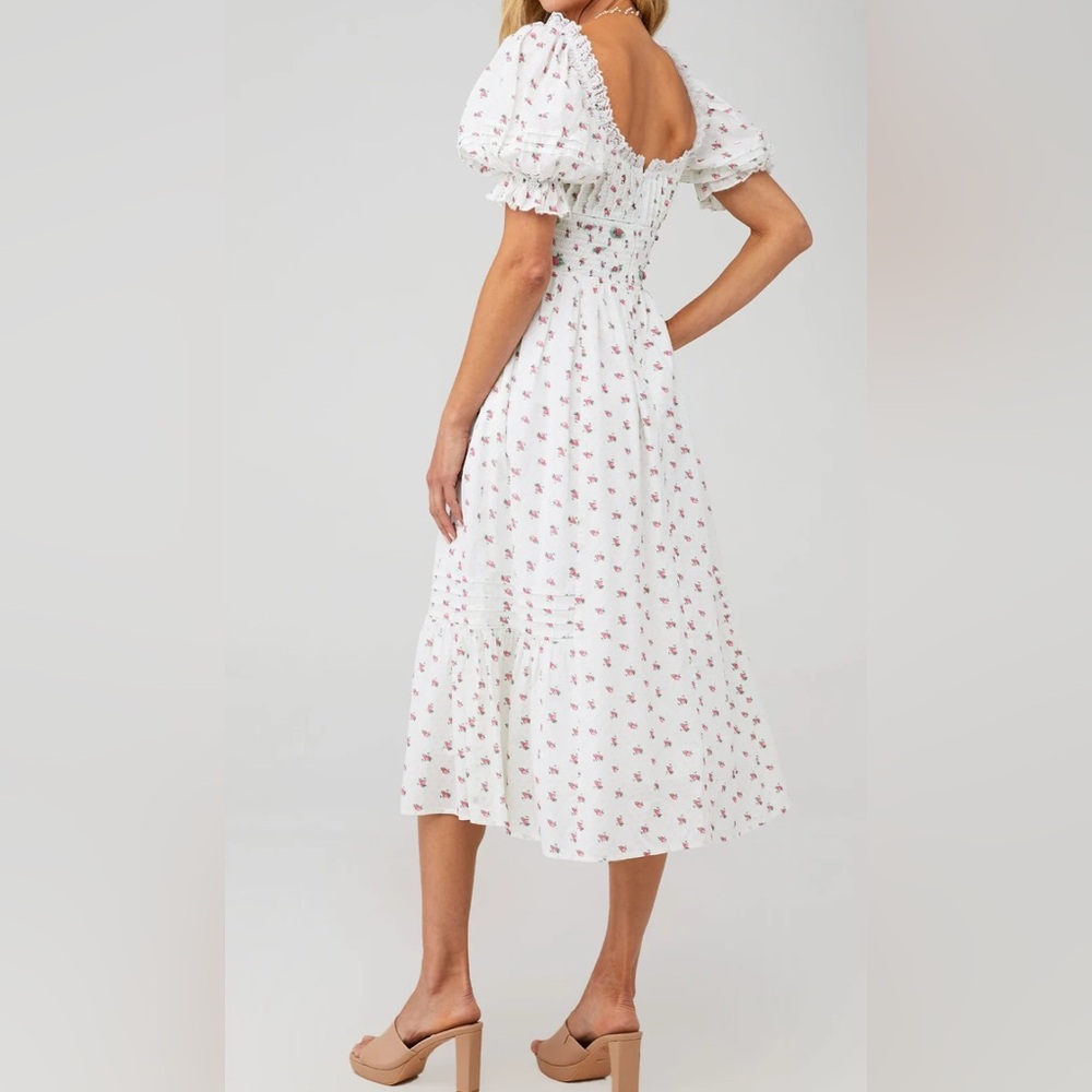 For Love & Lemons, White Floral Giusti Pocketed! Midi Dress, Size S | 0049 - Picture 2 of 11